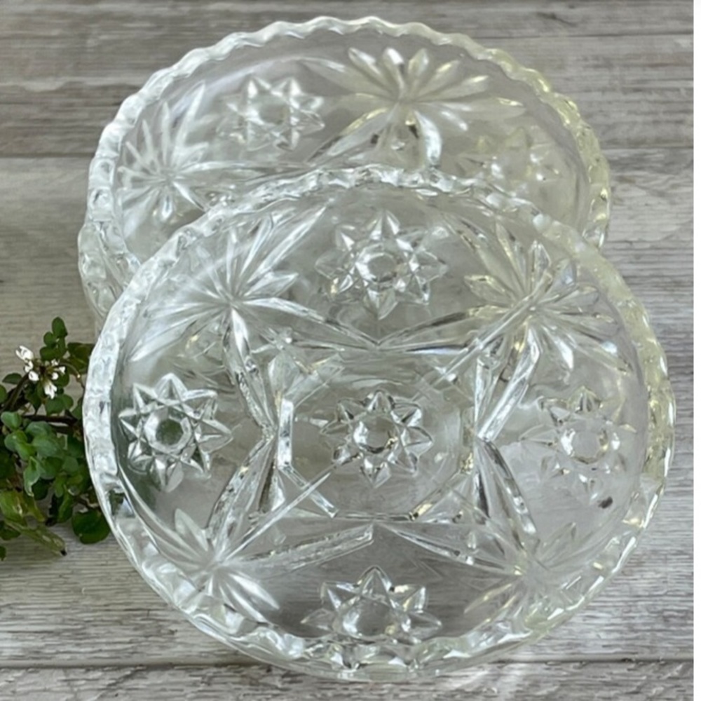 Vintage Glass Coasters - Set 4 Crystal Clear - Depression Glass Star
